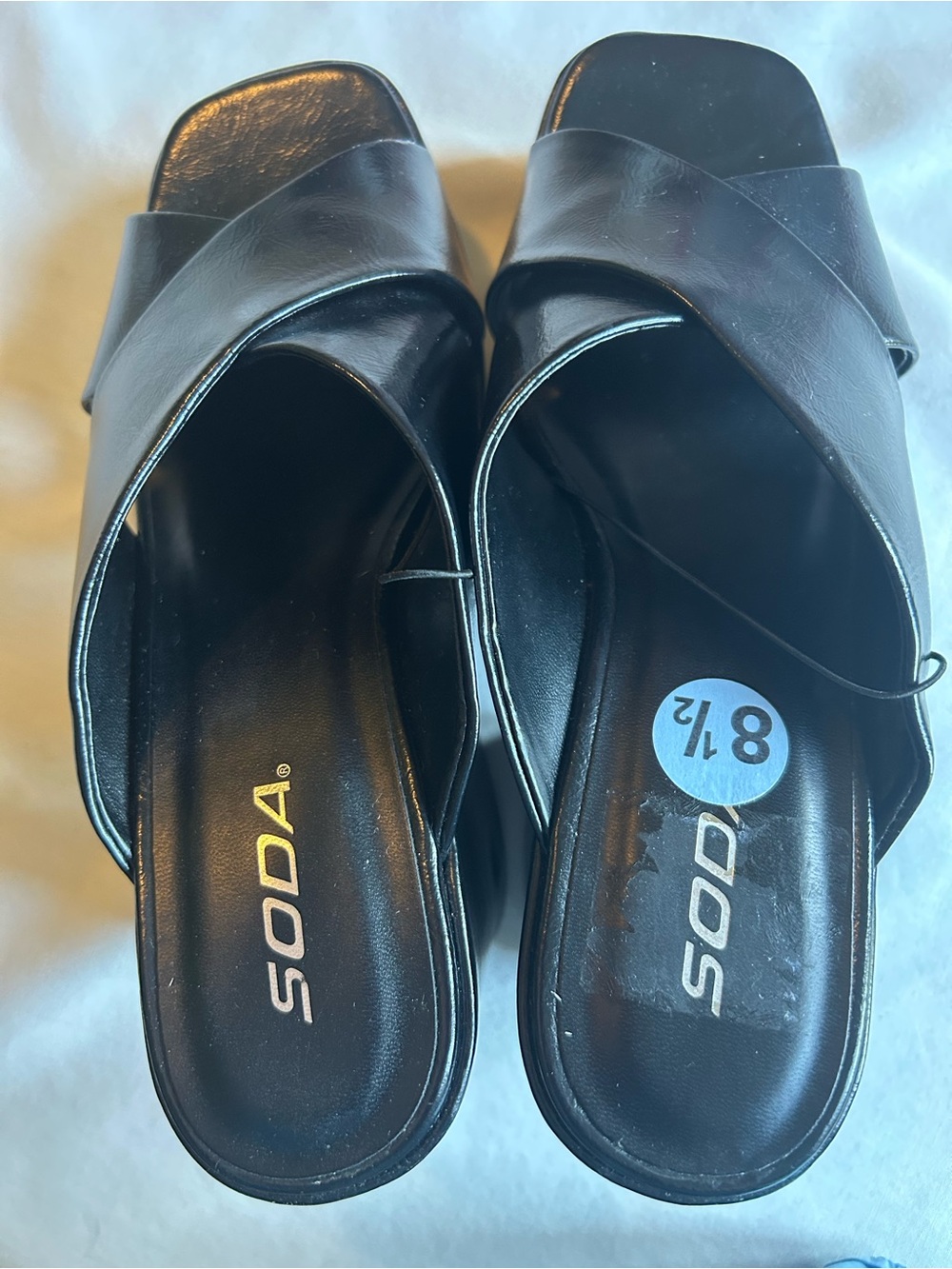 Soda Black Platform Crisscross Square-Toe Slide Mules - Picture 4 of 7
